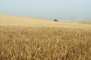 Image showing Tractor plowing field