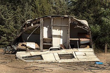 Image showing Old broken trailer caravan