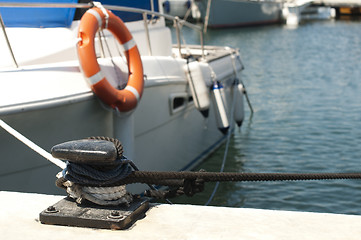 Image showing Yacht docked in harbor