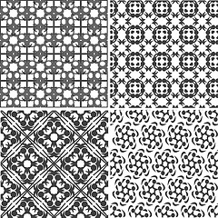 Image showing four vector seamless floral monochrome patterns texture