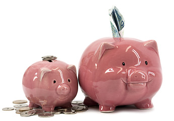 Image showing Mother piggy bank with piglet