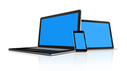 Image showing laptop, mobile phone and digital tablet pc computer