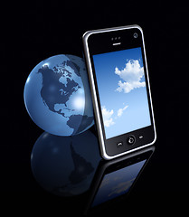 Image showing 3D mobile phone and earth globe