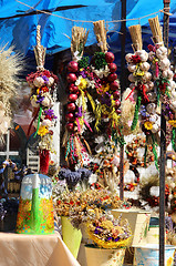 Image showing Onion, garlic, herbs, spices, lavender, handmade flower bouquets