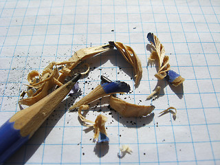 Image showing The grinded pencil and sawdust from it