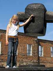 Image showing Girl near large hammer