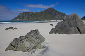 Image showing Scenic sandy beach on Lofoten