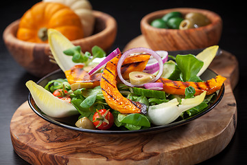 Image showing Field salad with grilled pumpkin