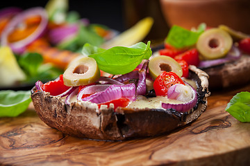 Image showing Giant stuffed Portobello mushrooms  