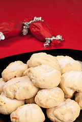 Image showing Polvorones on red tablecloth