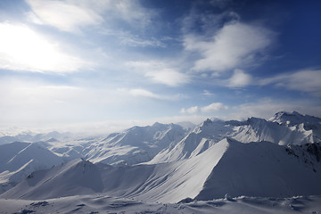 Image showing Snowy mountains in evening