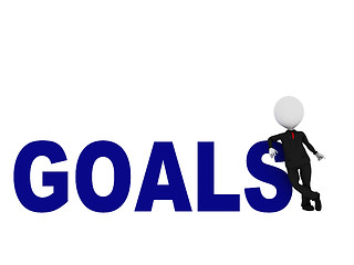 Image showing 3d man standing at GOALS word on white background 