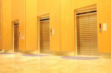 Image showing Three elevator doors in new office building 