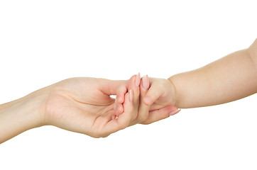 Image showing Baby hand holding mother hand