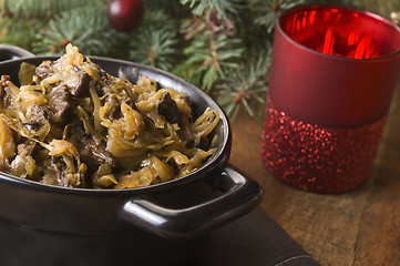 Image showing Traditional polish sauerkraut with mushrooms for christmas