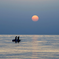 Image showing Fishing at sunrise