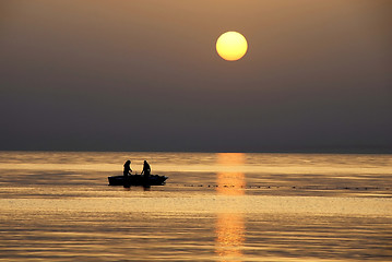 Image showing Fishing at sunrise