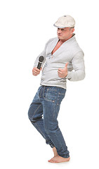 Image showing Man in a Cap with a Microphone shows Thumb-up