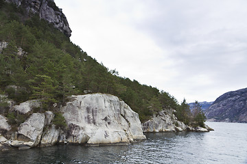 Image showing steep rock at coast in norway