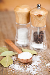 Image showing salt and pepper and bay leaves 