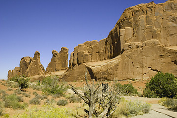 Image showing Red rock wall from Arches National Park, Moab, Utah