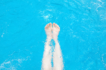 Image showing  legs on the blue water