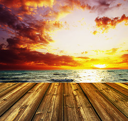 Image showing blue sky and wood floor background