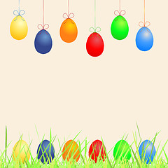 Image showing Easter background with eggs and grass