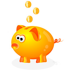 Image showing Piggy bank with coins background
