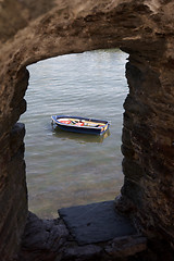 Image showing view of a small wooden row boat