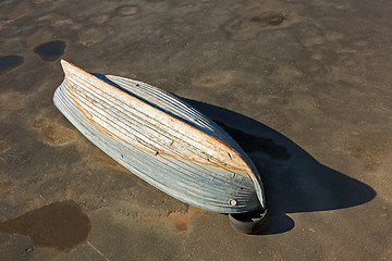 Image showing Wooden boat inverted bottom up