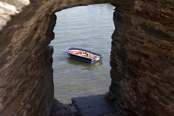 Image showing view of a small wooden row boat