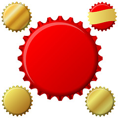 Image showing Bottle cap set in red and gold