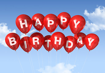 Image showing Red Happy Birthday balloons in the sky