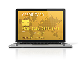 Image showing gold credit card on a laptop screen