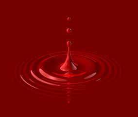 Image showing drop of red blood and ripple