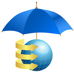 Image showing Globe under umbrella concept of defense of information