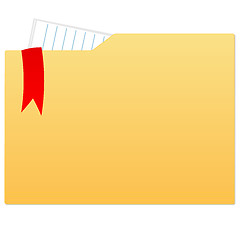 Image showing file folder with paper and red ribbon on white background