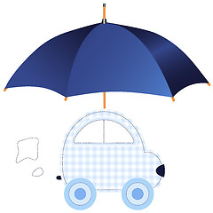 Image showing Blue car under umbrella 