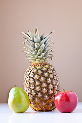 Image showing Pineapple, Green Pear and Red Apple