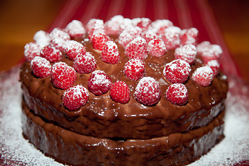 Image showing Close Up of a Chocolate Raspberry Cake