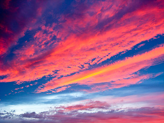 Image showing Evening landscape with red clouds