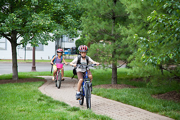 Image showing Kids Biking to School