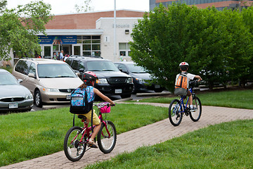 Image showing Kids Biking to School