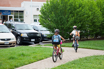 Image showing Kids Biking to School