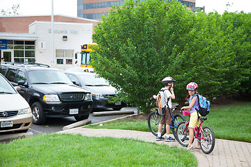 Image showing Kids Biking to School