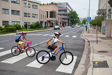 Image showing Kids Biking to School