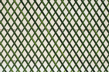Image showing Green wooden lattice wall