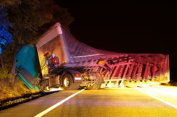 Image showing Overturned truck in crash