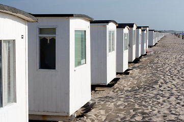 Image showing Multiple danish beach houses.